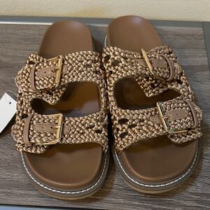 Joie Brown Braided Buckle Slide Sandals